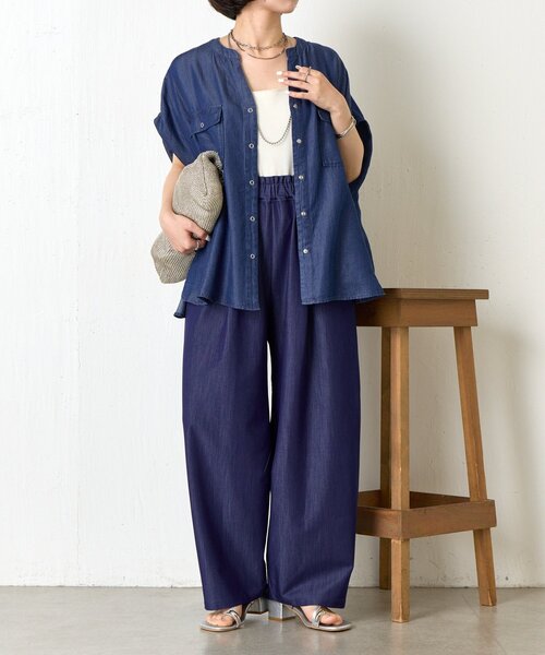大人カジュアルに決まる】ショートスリーブテンセルデニムシャツ