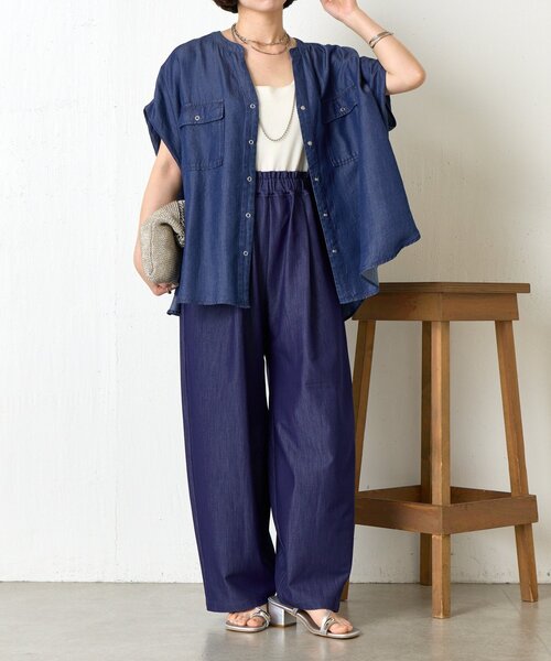 Jena espace merveilleux（ジェナ　エスパスメルヴェイユ）の「【大人カジュアルに決まる】ショートスリーブテンセルデニムシャツ（シャツ/ブラウス・レディース・ブルー系その他/ブルー・FREE）」の7枚目の写真