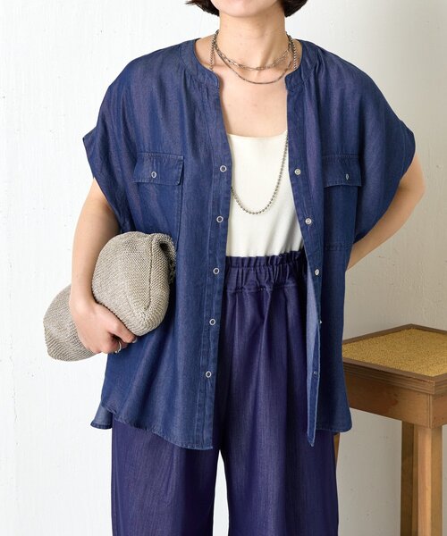 Jena espace merveilleux（ジェナ　エスパスメルヴェイユ）の「【大人カジュアルに決まる】ショートスリーブテンセルデニムシャツ（シャツ/ブラウス・レディース・ブルー系その他/ブルー・FREE）」の8枚目の写真