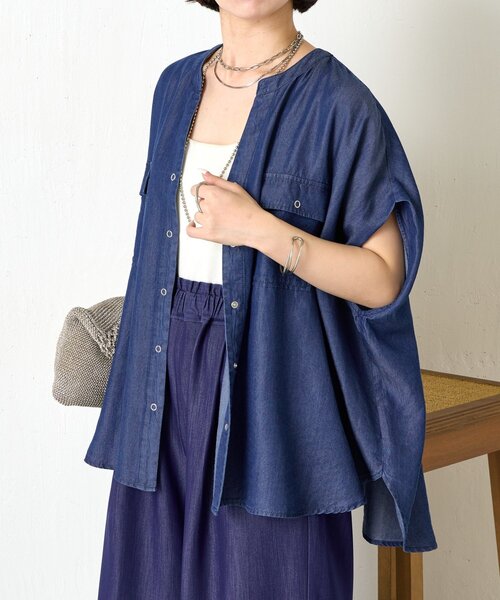大人カジュアルに決まる】ショートスリーブテンセルデニムシャツ