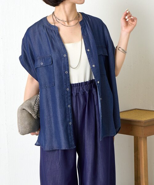 大人カジュアルに決まる】ショートスリーブテンセルデニムシャツ