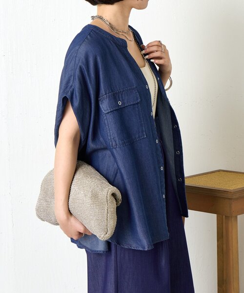 Jena espace merveilleux（ジェナ　エスパスメルヴェイユ）の「【大人カジュアルに決まる】ショートスリーブテンセルデニムシャツ（シャツ/ブラウス・レディース・ブルー系その他/ブルー・FREE）」の11枚目の写真