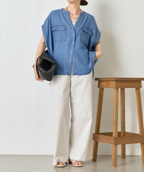 大人カジュアルに決まる】ショートスリーブテンセルデニムシャツ
