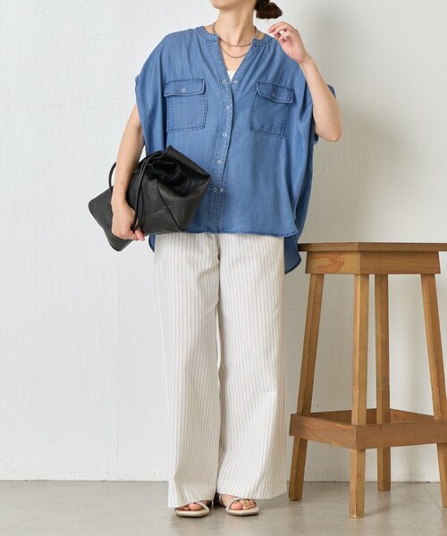 大人カジュアルに決まる】ショートスリーブテンセルデニムシャツ