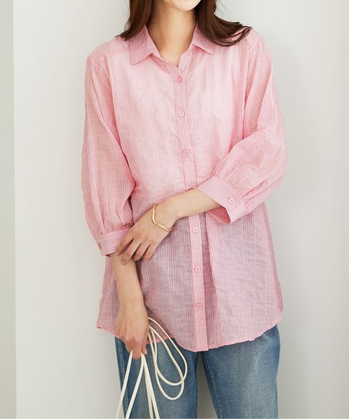 BELLUNA PLUS(ベルーナ)の「綿テンセルぽこぽこシアーシャツチュニック(チュニック・レディース・アイボリー/ピンク系その他/ブラック系その他・MEDIUM/LARGE/X-LARGE)」の3枚目の写真