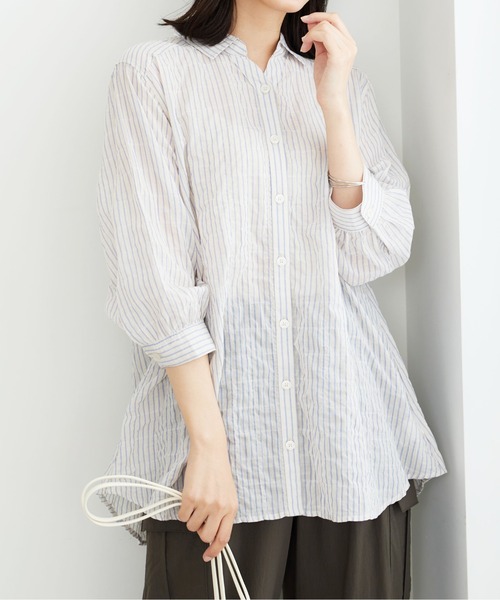 BELLUNA PLUS(ベルーナ)の「綿テンセルぽこぽこシアーシャツチュニック(チュニック・レディース・アイボリー/ピンク系その他/ブラック系その他・MEDIUM/LARGE/X-LARGE)」の1枚目の写真