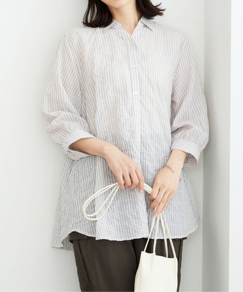 BELLUNA PLUS(ベルーナ)の「綿テンセルぽこぽこシアーシャツチュニック(チュニック・レディース・アイボリー/ピンク系その他/ブラック系その他・MEDIUM/LARGE/X-LARGE)」の4枚目の写真