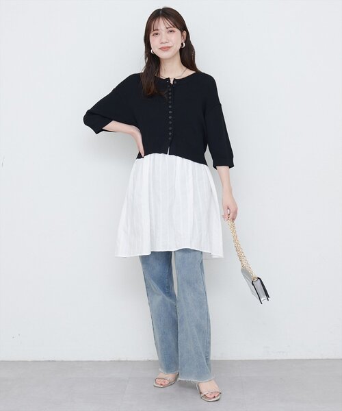natural couture（ナチュラルクチュール）の「多釦片畦編みカーデ（カーディガン/ボレロ・レディース・オフホワイト/レッド/ブラック/サックスブルー・FREE）」の6枚目の写真
