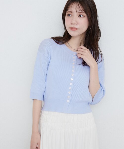 natural couture（ナチュラルクチュール）の「多釦片畦編みカーデ（カーディガン/ボレロ・レディース・オフホワイト/レッド/ブラック/サックスブルー・FREE）」の9枚目の写真