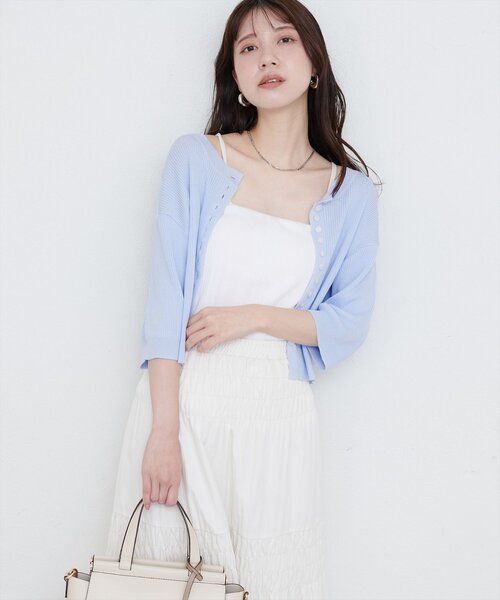 natural couture（ナチュラルクチュール）の「多釦片畦編みカーデ（カーディガン/ボレロ・レディース・オフホワイト/レッド/ブラック/サックスブルー・FREE）」の12枚目の写真
