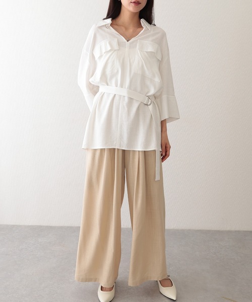 Lace Ladies(レースレディース)の「スキッパーカラー フラップポケット ベルト付き プルオーバー シャツ(シャツ/ブラウス・レディース・ベージュ/ホワイト/ブラック・FREE)」の5枚目の写真