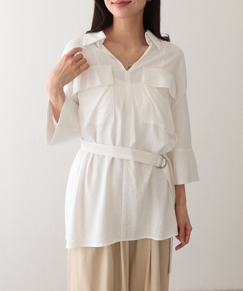 Lace Ladies(レースレディース)の「スキッパーカラー フラップポケット ベルト付き プルオーバー シャツ(シャツ/ブラウス・レディース・ベージュ/ホワイト/ブラック・FREE)」の6枚目の写真