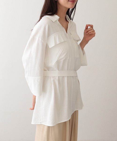 Lace Ladies(レースレディース)の「スキッパーカラー フラップポケット ベルト付き プルオーバー シャツ(シャツ/ブラウス・レディース・ベージュ/ホワイト/ブラック・FREE)」の7枚目の写真