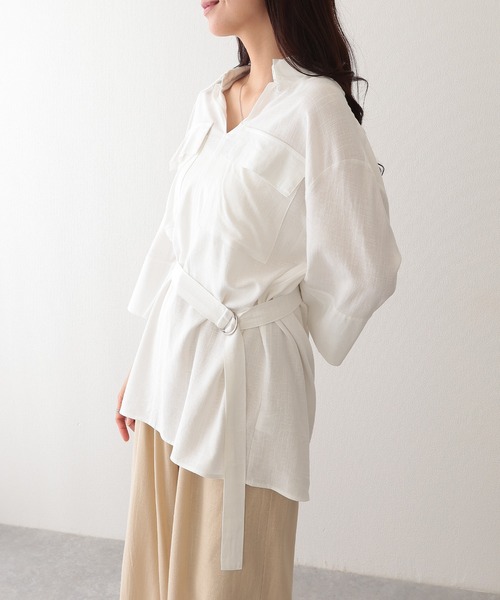 Lace Ladies(レースレディース)の「スキッパーカラー フラップポケット ベルト付き プルオーバー シャツ(シャツ/ブラウス・レディース・ベージュ/ホワイト/ブラック・FREE)」の8枚目の写真