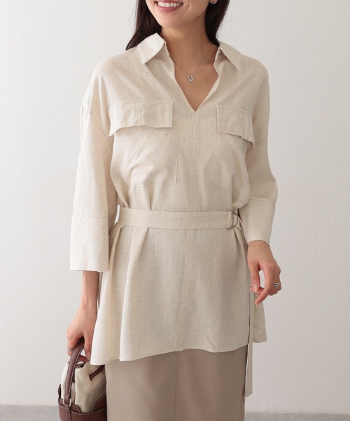 Lace Ladies(レースレディース)の「スキッパーカラー フラップポケット ベルト付き プルオーバー シャツ(シャツ/ブラウス・レディース・ベージュ/ホワイト/ブラック・FREE)」の10枚目の写真