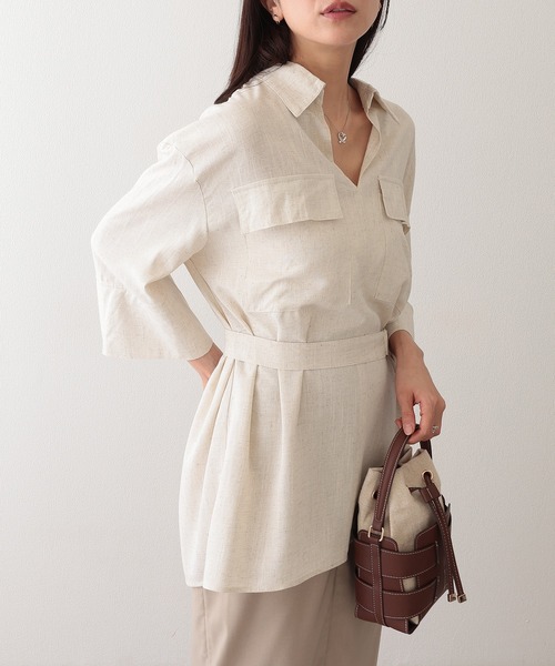 Lace Ladies(レースレディース)の「スキッパーカラー フラップポケット ベルト付き プルオーバー シャツ(シャツ/ブラウス・レディース・ベージュ/ホワイト/ブラック・FREE)」の11枚目の写真