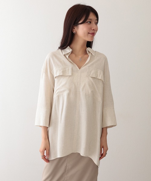 Lace Ladies(レースレディース)の「スキッパーカラー フラップポケット ベルト付き プルオーバー シャツ(シャツ/ブラウス・レディース・ベージュ/ホワイト/ブラック・FREE)」の14枚目の写真