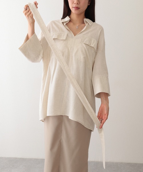 Lace Ladies(レースレディース)の「スキッパーカラー フラップポケット ベルト付き プルオーバー シャツ(シャツ/ブラウス・レディース・ベージュ/ホワイト/ブラック・FREE)」の20枚目の写真