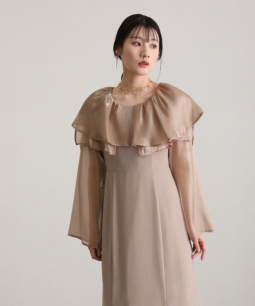 atlo(アトロ)の「ミモレ丈&袖あり フォーマル スリット スリーブビックカラー フレア 光沢感セレモニー 結婚式 二次会 パーティー ドレス オケージョンドレス 同窓会 成人式 お呼ばれ 謝恩会 20代 30代(ドレス・レディース・ネイビー/ブラウン系その他/オフホワイト・M)」の14枚目の写真