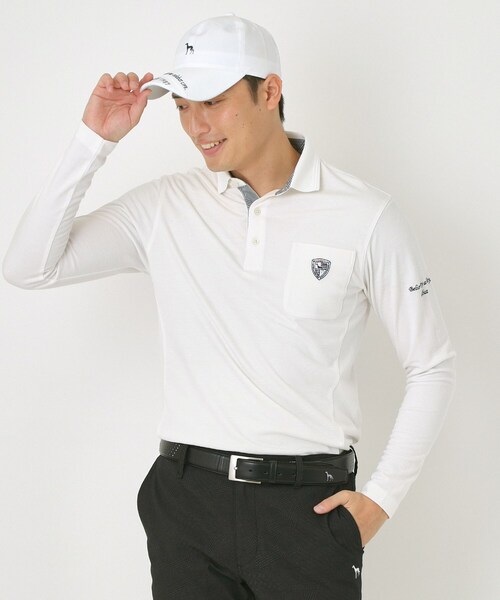 セール】【吸湿発熱】小紋ジャカード長袖ポロシャツ（ポロシャツ