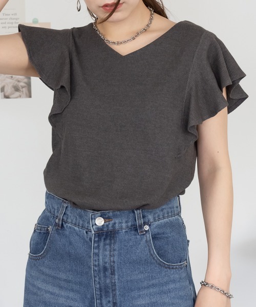 RCD(アールシーディー)の「フレアーフレンチスリーブTシャツ(Tシャツ/カットソー・レディース・ブラック/チャコールグレー/ホワイト/杢グレー・3L/4L/L/LL/M)」の3枚目の写真