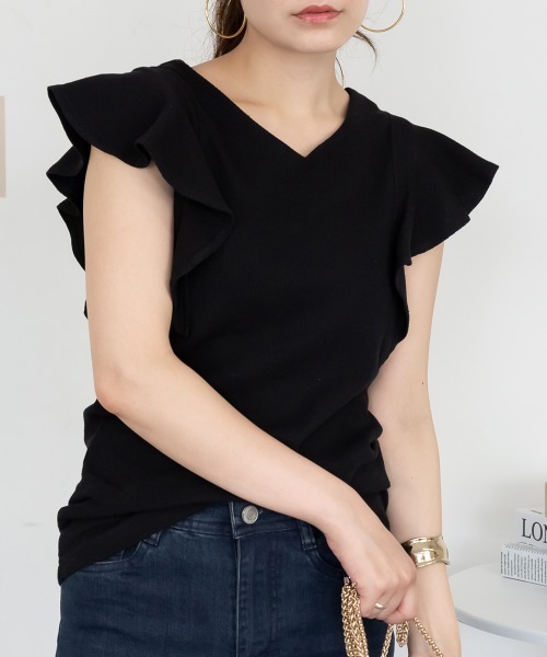 RCD(アールシーディー)の「フレアーフレンチスリーブTシャツ(Tシャツ/カットソー・レディース・ブラック/チャコールグレー/ホワイト/杢グレー・3L/4L/L/LL/M)」の2枚目の写真