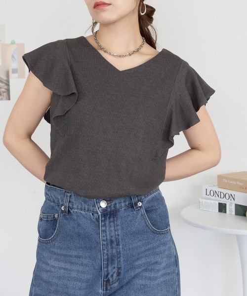 RCD(アールシーディー)の「フレアーフレンチスリーブTシャツ(Tシャツ/カットソー・レディース・ブラック/チャコールグレー/ホワイト/杢グレー・3L/4L/L/LL/M)」の14枚目の写真