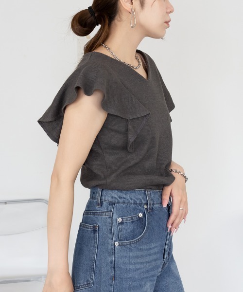 RCD(アールシーディー)の「フレアーフレンチスリーブTシャツ(Tシャツ/カットソー・レディース・ブラック/チャコールグレー/ホワイト/杢グレー・3L/4L/L/LL/M)」の15枚目の写真