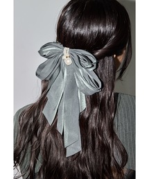 新品 ビッグ リボン バレッタ グレー ヘアアクセサリー グレー リボンバレッタ ビッグリボン バレッタ 大きめ ヘアリボン