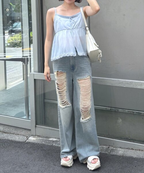 mline（エムライン）の「[mline]ダメージオーバーデニム（デニムパンツ・レディース・ブルー・2/1）」の7枚目の写真