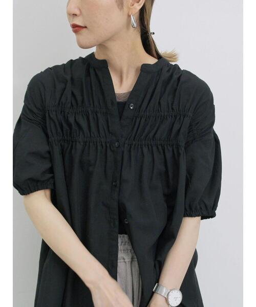 Samansa Mos2 blue(サマンサモスモスブルー)の「シャーリングチュニック(シャツ/ブラウス・レディース・レッド系その他/ブラック/ライトベージュ・F)」の7枚目の写真
