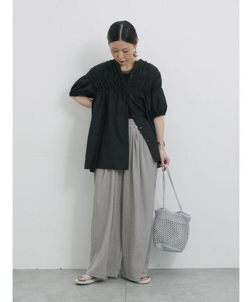 Samansa Mos2 blue(サマンサモスモスブルー)の「シャーリングチュニック(シャツ/ブラウス・レディース・レッド系その他/ブラック/ライトベージュ・F)」の9枚目の写真