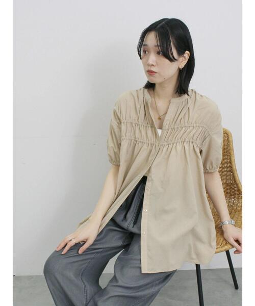 Samansa Mos2 blue(サマンサモスモスブルー)の「シャーリングチュニック(シャツ/ブラウス・レディース・レッド系その他/ブラック/ライトベージュ・F)」の13枚目の写真