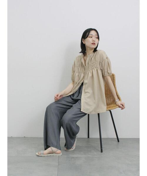 Samansa Mos2 blue(サマンサモスモスブルー)の「シャーリングチュニック(シャツ/ブラウス・レディース・レッド系その他/ブラック/ライトベージュ・F)」の14枚目の写真