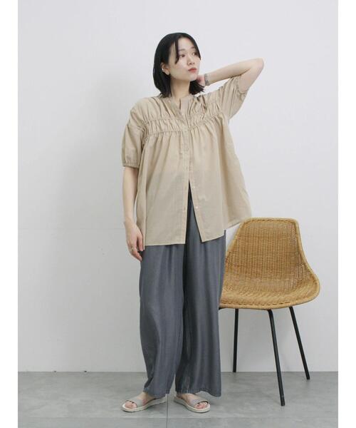 Samansa Mos2 blue(サマンサモスモスブルー)の「シャーリングチュニック(シャツ/ブラウス・レディース・レッド系その他/ブラック/ライトベージュ・F)」の17枚目の写真