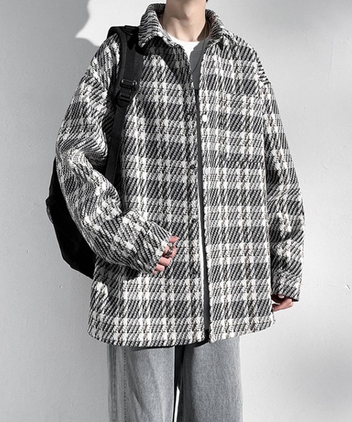 JOHNNY WOLF(ジョニーウルフ)の「AQUILA ツイードライク チェック ルーズ シャツジャケット(シャツ/ブラウス・メンズ・ブラック/ブルー・M/L)」の5枚目の写真