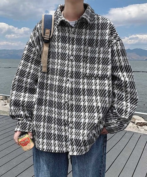 JOHNNY WOLF(ジョニーウルフ)の「AQUILA ツイードライク チェック ルーズ シャツジャケット(シャツ/ブラウス・メンズ・ブラック/ブルー・M/L)」の10枚目の写真