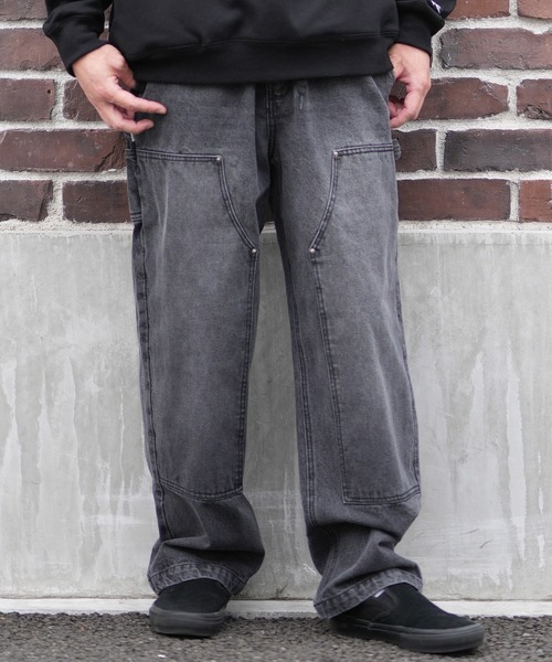 ELEMENT(エレメント)の「ELEMENT/エレメント ペインターパンツ/ロンパン ダブルニー ワイドシルエット BF022-710(デニムパンツ・メンズ・ケミカルウォッシュ/ブラック系その他・M/XL/L)」の4枚目の写真