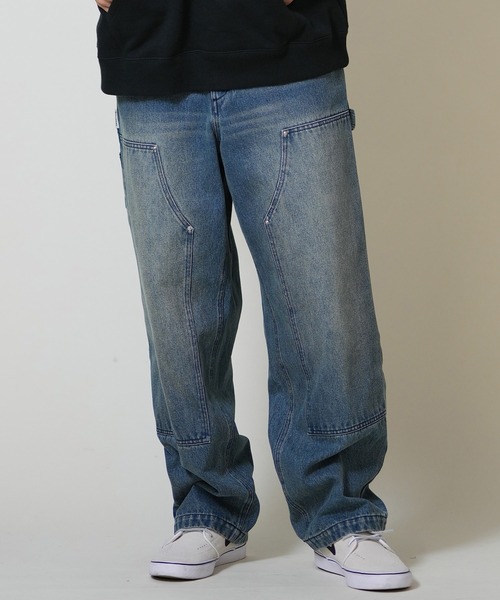 ELEMENT(エレメント)の「ELEMENT/エレメント ペインターパンツ/ロンパン ダブルニー ワイドシルエット BF022-710(デニムパンツ・メンズ・ケミカルウォッシュ/ブラック系その他・M/XL/L)」の12枚目の写真