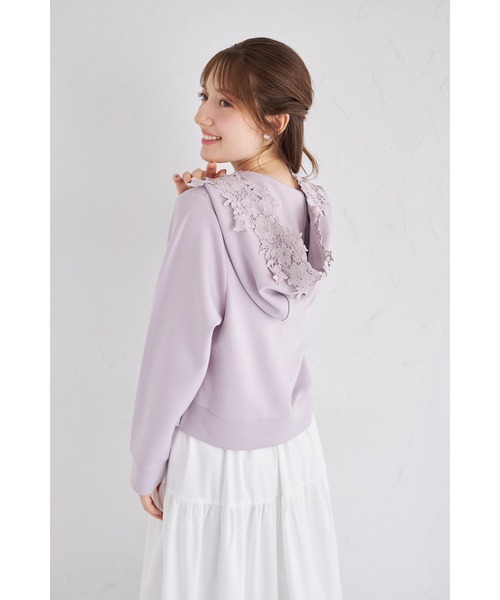 tocco closet(トッコ クローゼット)の「フラワーレース装飾ふんわりスフレタッチジップパーカー(パーカー・レディース・オフホワイト/ベージュ/ラベンダー・M)」の20枚目の写真