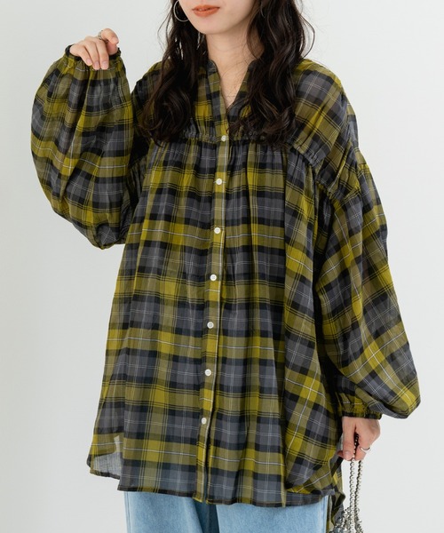 refinedworks(リファインドワークス)の「【refinedworks】秋の先取り チェック柄 シャツ(シャツ/ブラウス・レディース・グレー/イエロー/グリーン・FREE)」の1枚目の写真