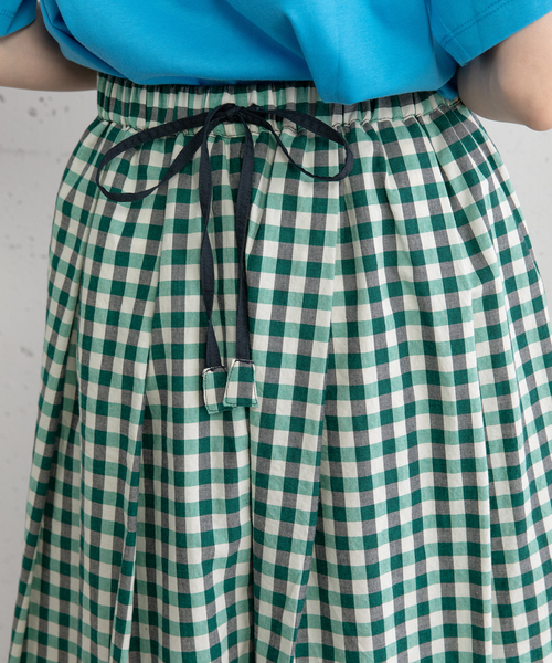 POU DOU DOU（プードゥドゥ）の「ギンガムチェックタックスカート（スカート・レディース・ブラック/グリーン・M）」の3枚目の写真