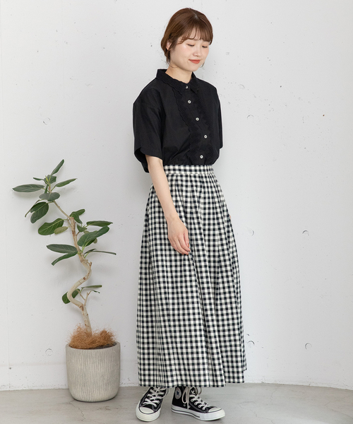 POU DOU DOU（プードゥドゥ）の「ギンガムチェックタックスカート（スカート・レディース・ブラック/グリーン・M）」の4枚目の写真