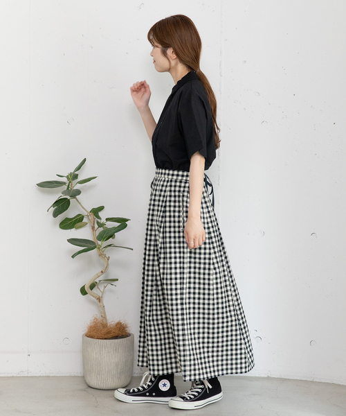 POU DOU DOU（プードゥドゥ）の「ギンガムチェックタックスカート（スカート・レディース・ブラック/グリーン・M）」の5枚目の写真