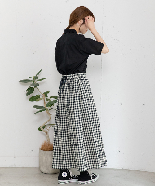 POU DOU DOU（プードゥドゥ）の「ギンガムチェックタックスカート（スカート・レディース・ブラック/グリーン・M）」の6枚目の写真