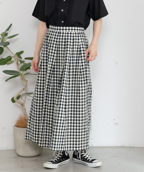 POU DOU DOU（プードゥドゥ）の「ギンガムチェックタックスカート（スカート・レディース・ブラック/グリーン・M）」の7枚目の写真