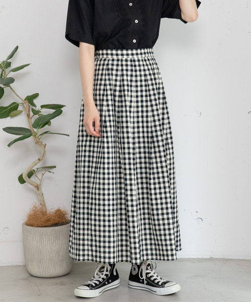 POU DOU DOU（プードゥドゥ）の「ギンガムチェックタックスカート（スカート・レディース・ブラック/グリーン・M）」の8枚目の写真