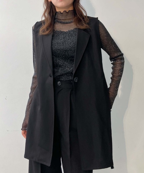 AS KNOW AS plus（アズノゥアズプラス）の「♪サイドベルトベストジャケット　セットアップ可能（ベスト・レディース・ブラック/モカ/グレー・FREE）」の2枚目の写真