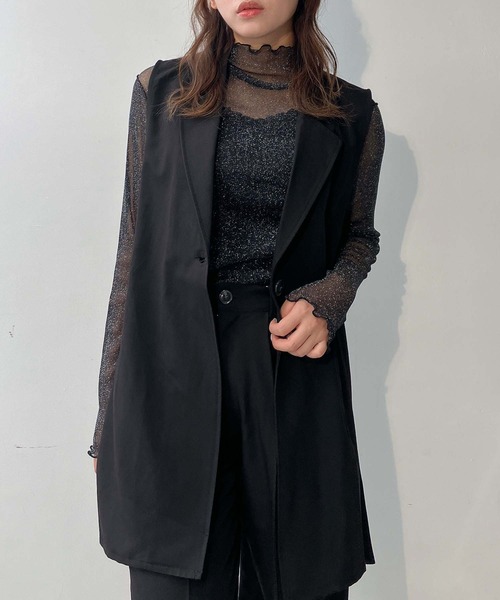 AS KNOW AS plus（アズノゥアズプラス）の「♪サイドベルトベストジャケット　セットアップ可能（ベスト・レディース・ブラック/モカ/グレー・FREE）」の4枚目の写真