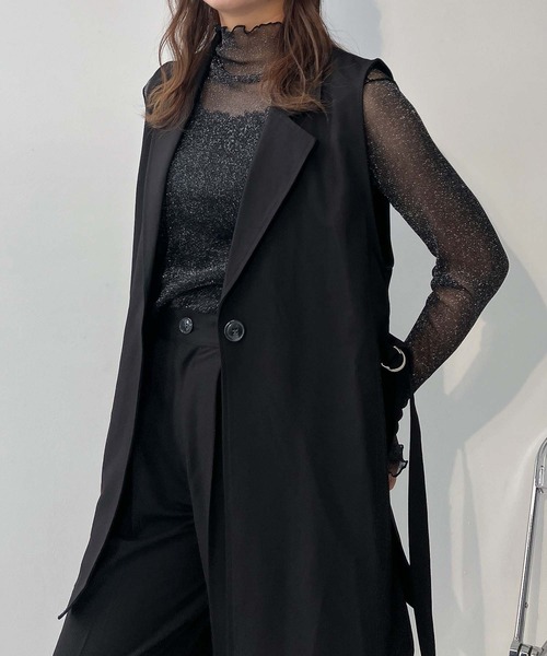 AS KNOW AS plus（アズノゥアズプラス）の「♪サイドベルトベストジャケット　セットアップ可能（ベスト・レディース・ブラック/モカ/グレー・FREE）」の6枚目の写真